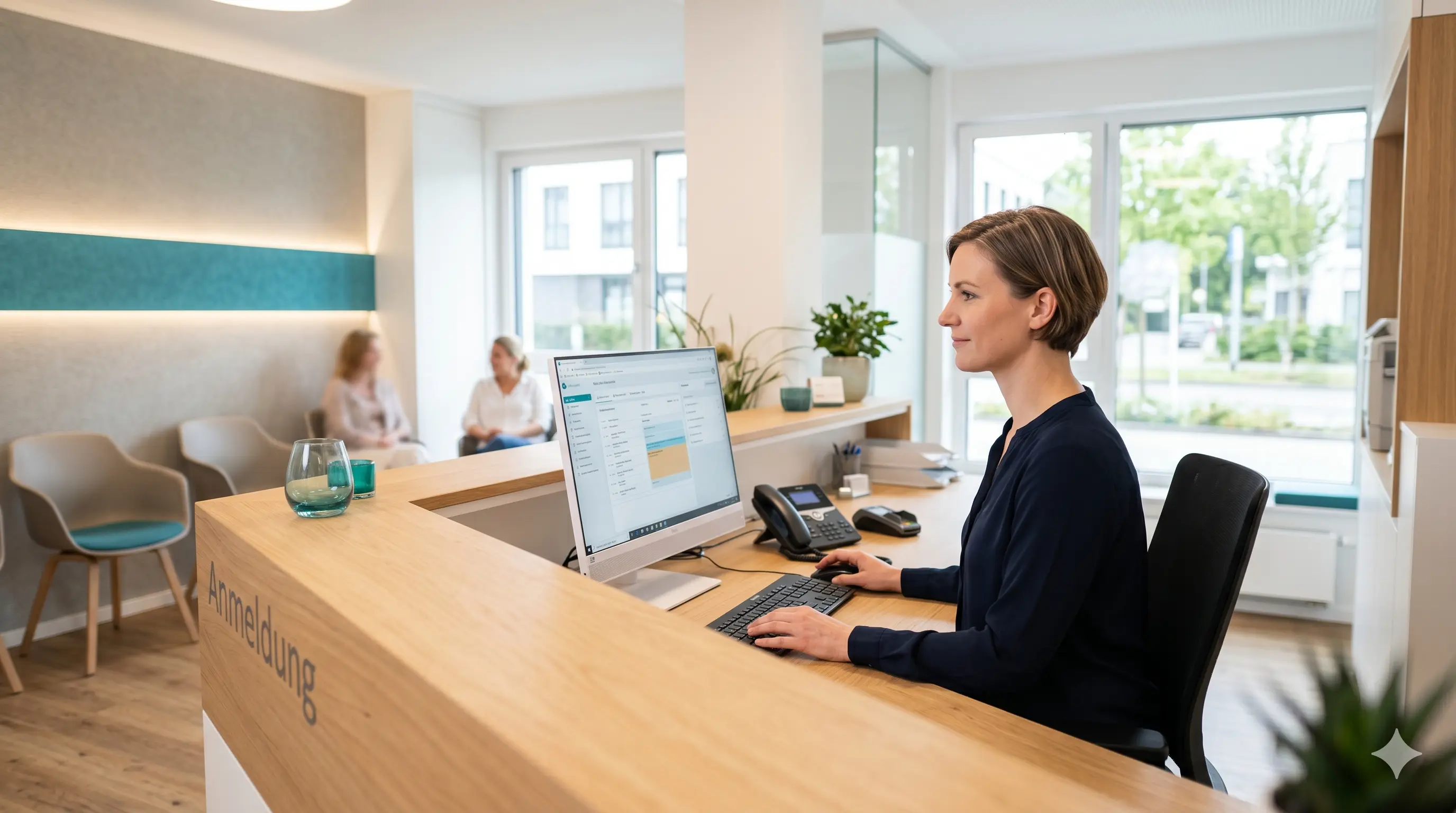 Helle, moderne Arztpraxis mit freundlichem Empfang